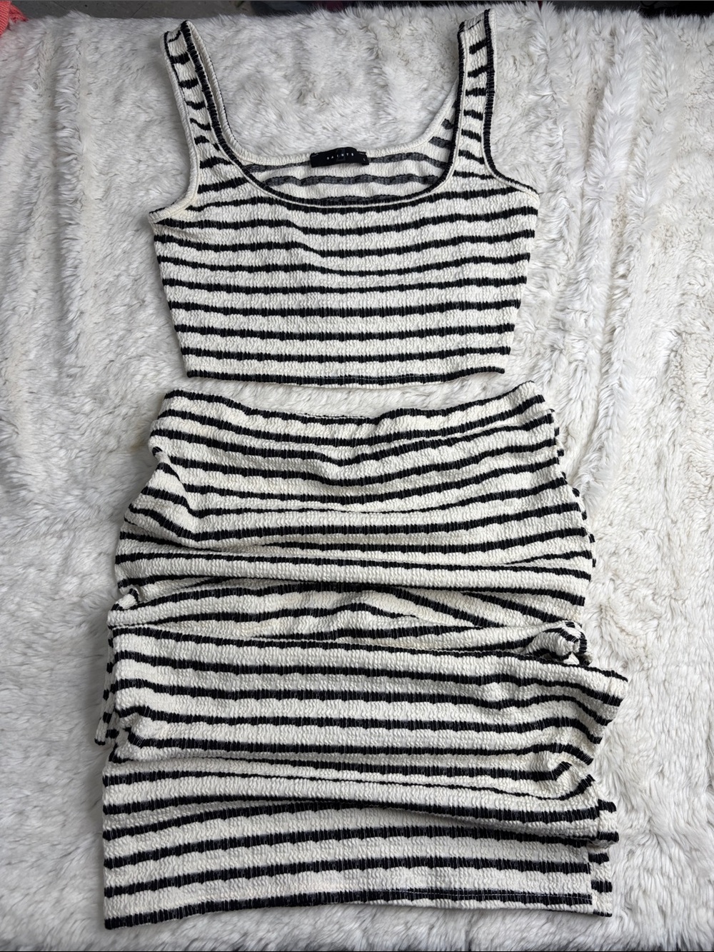 Striped Knit Crop & Skirt BodyCon- White & Black
